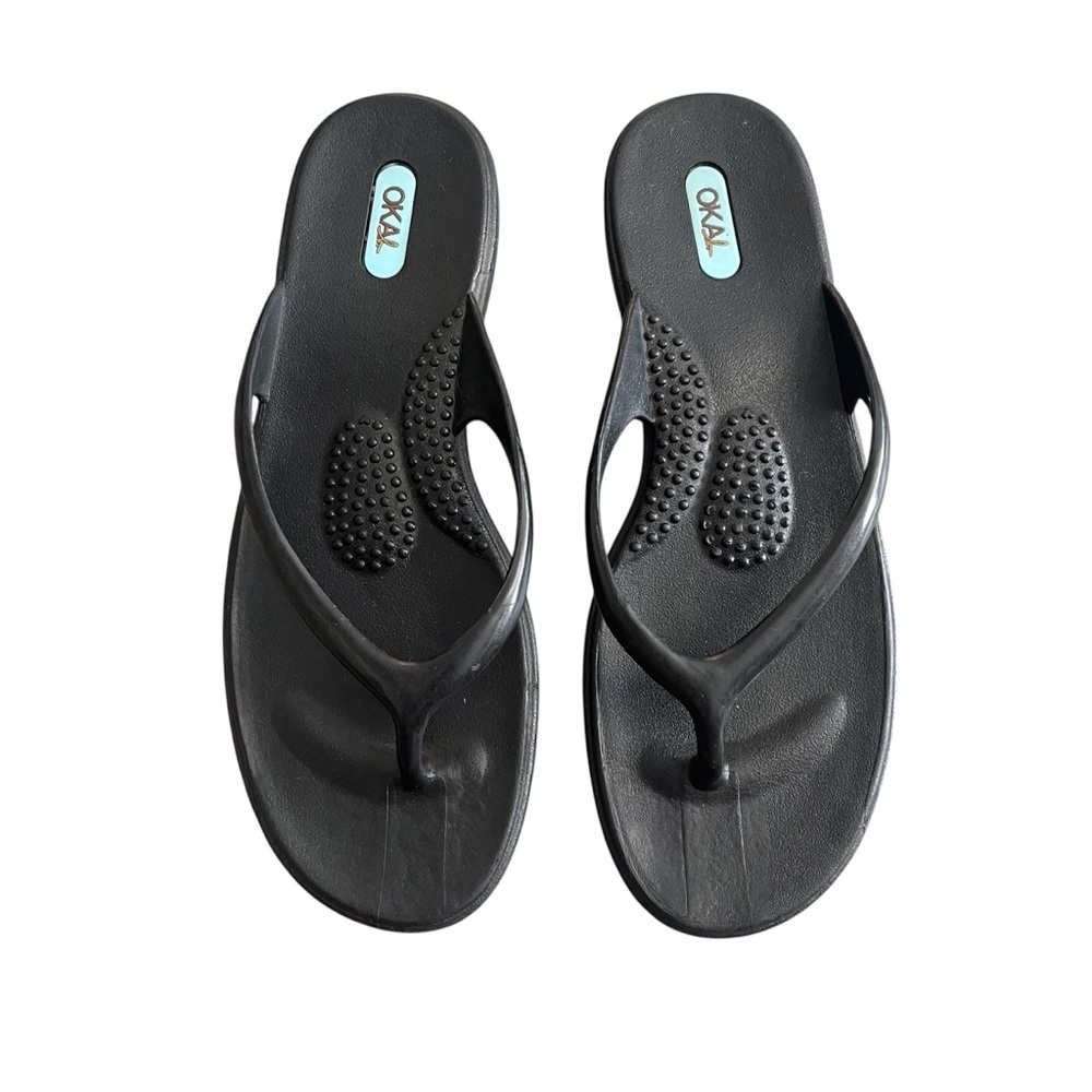 Oka B Millie Black Rubber Thong Flip Flop Sandals Women's Size Medium 8.5‎ 9 9.5